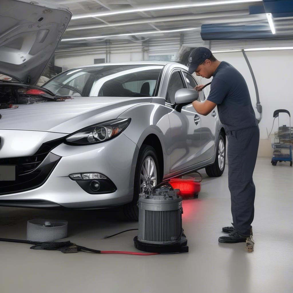 Quy trình bảo dưỡng đèn sương mù Mazda 3 1.5, vệ sinh và kiểm tra định kỳ.