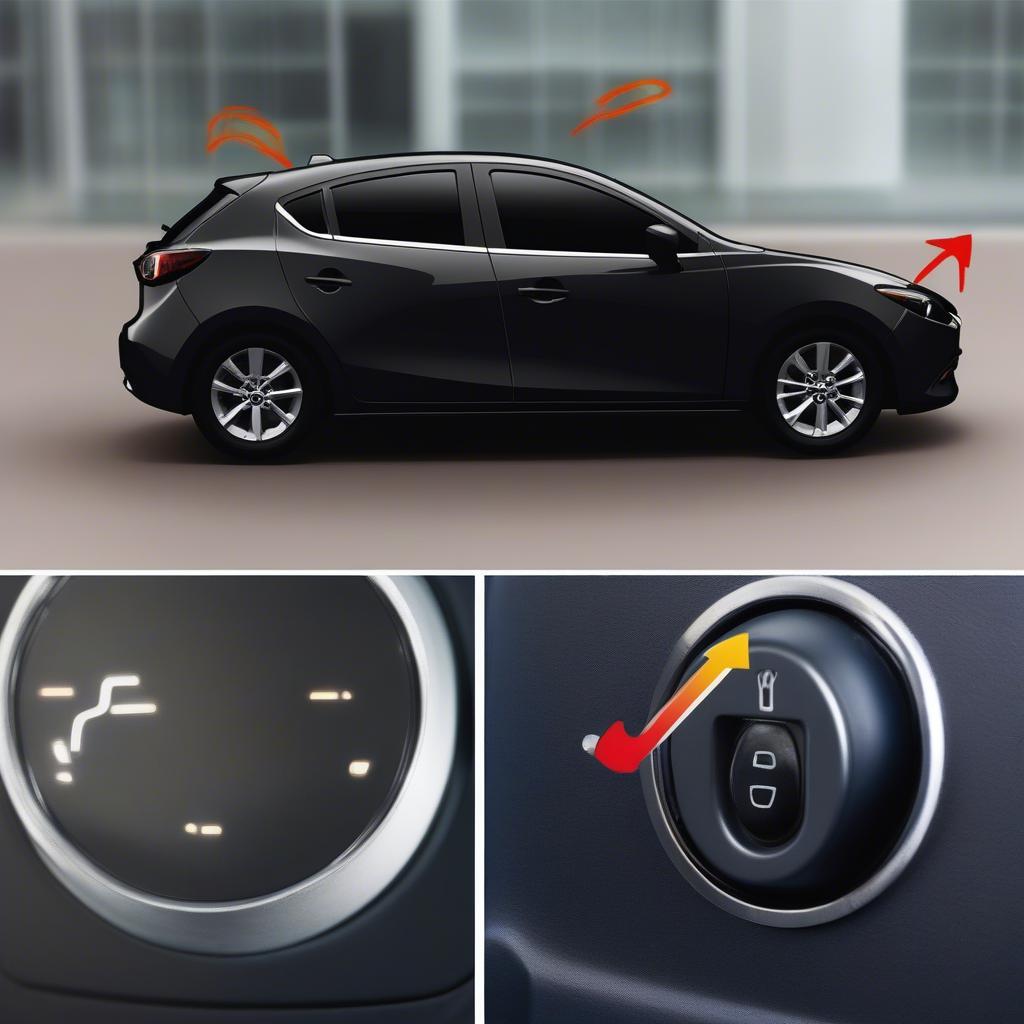 Dấu hiệu chìa khóa Mazda 3 hết pin: đèn báo mờ, xe không phản hồi khi bấm nút, còi không kêu.