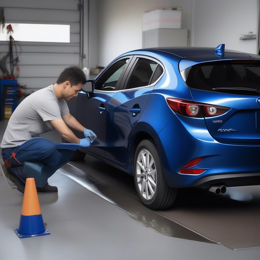 Lắp đặt chắn bùn Mazda 3 2017 tại gara