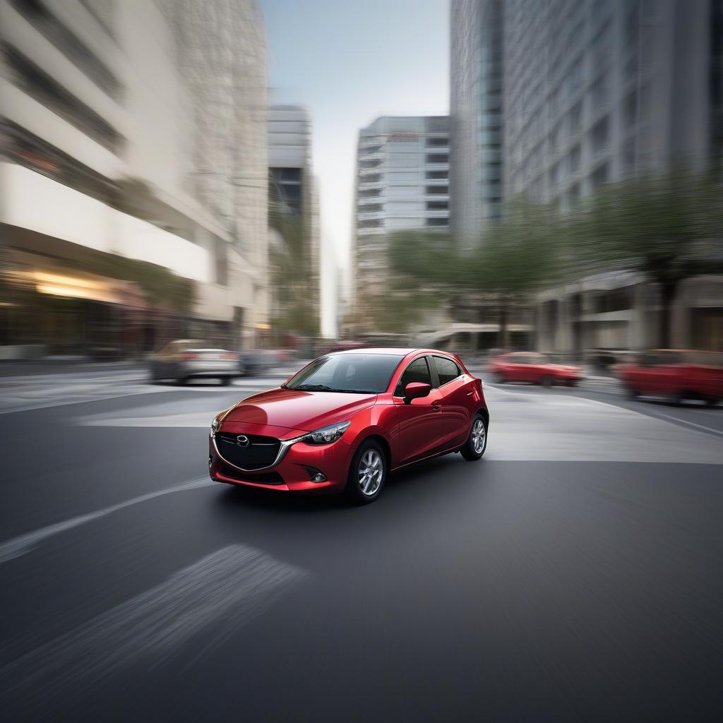 Mazda 2 di chuyển linh hoạt trong đô thị đông đúc.