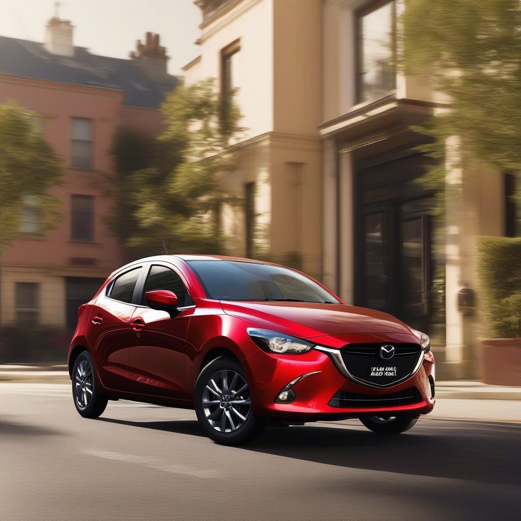 Mazda 2 Premium Soul Red Crystal ngoại thất lấp lánh dưới ánh nắng mặt trời