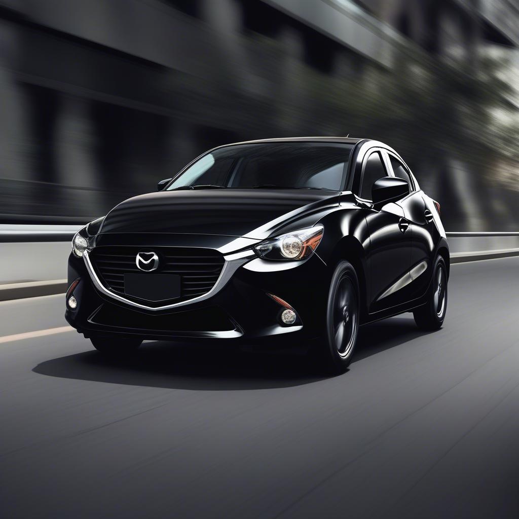 Mazda 2 Sedan màu đen vận hành mạnh mẽ trên đường