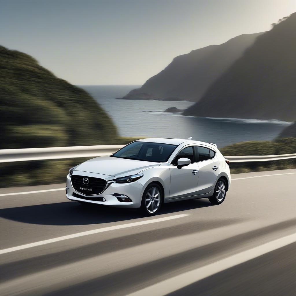 Mazda 3 2016 màu trắng đang chạy