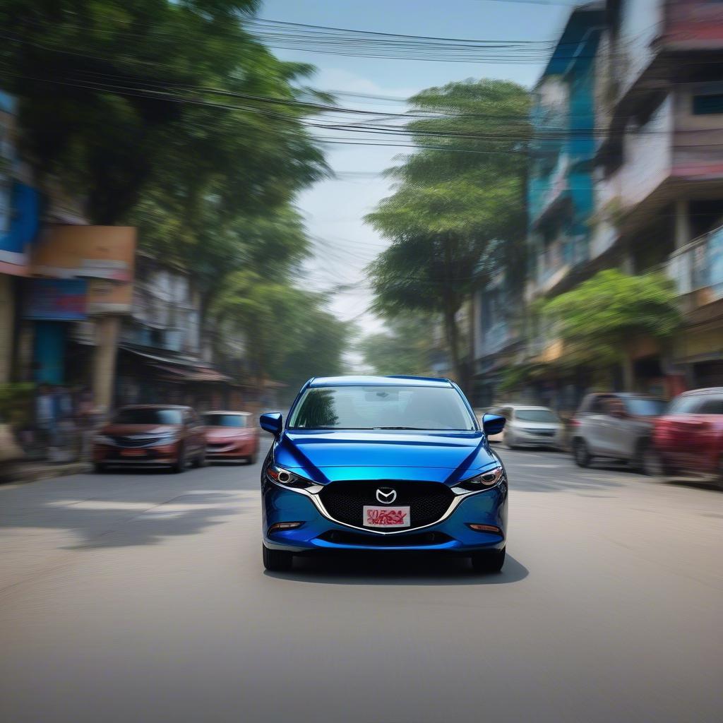 Mazda 3 2019 màu xanh trên đường phố Bình Dương