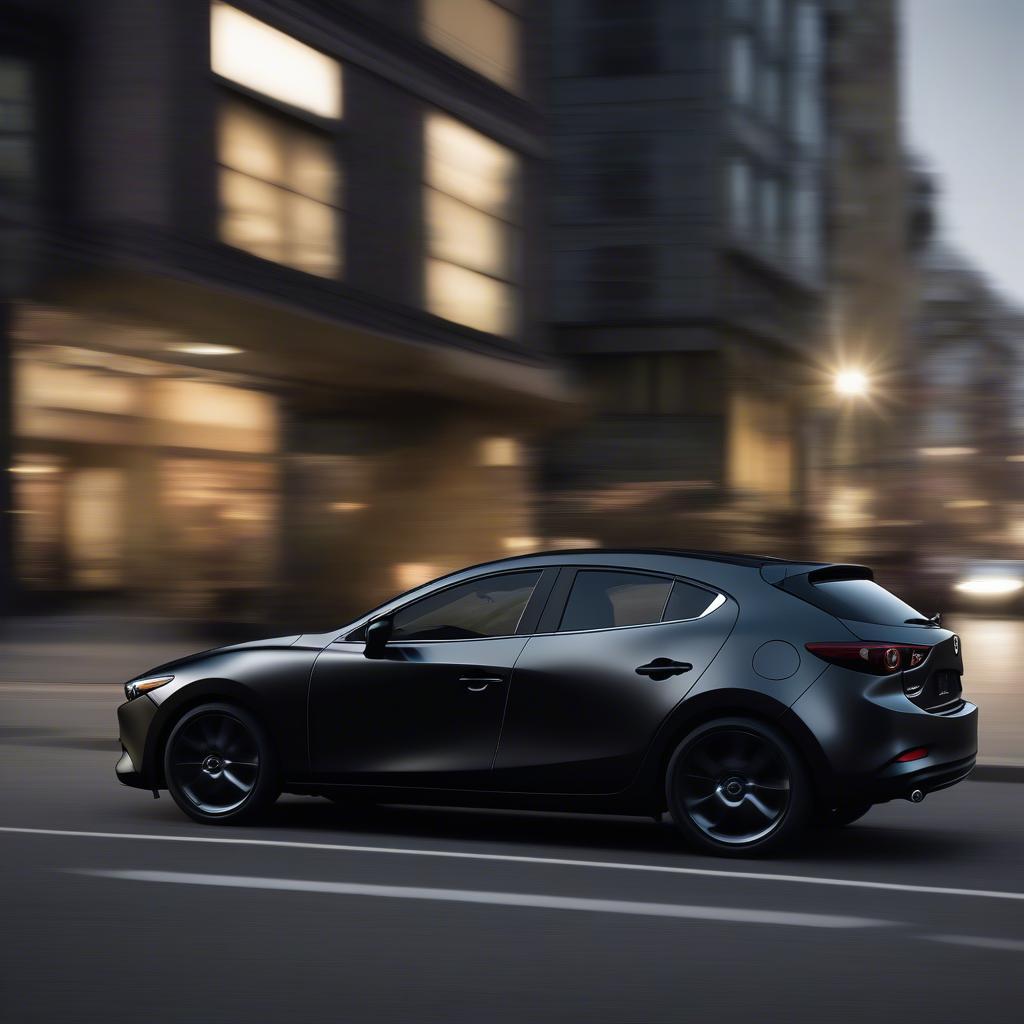 Mazda 3 đen nhám trên đường phố