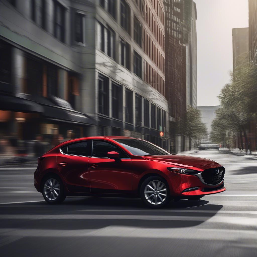 Mazda 3 màu đỏ nổi bật trên đường phố