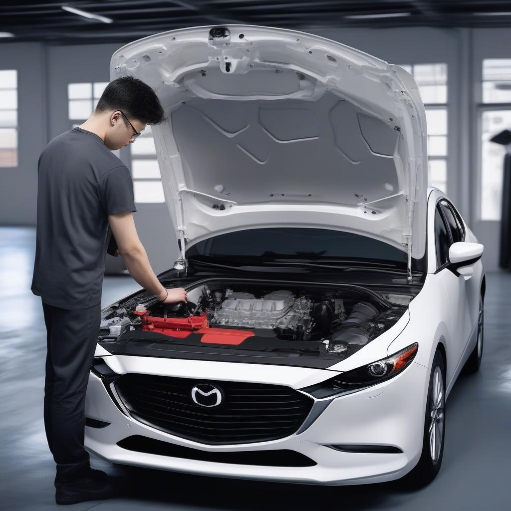 Mazda 3 màu trắng nội thất kem động cơ