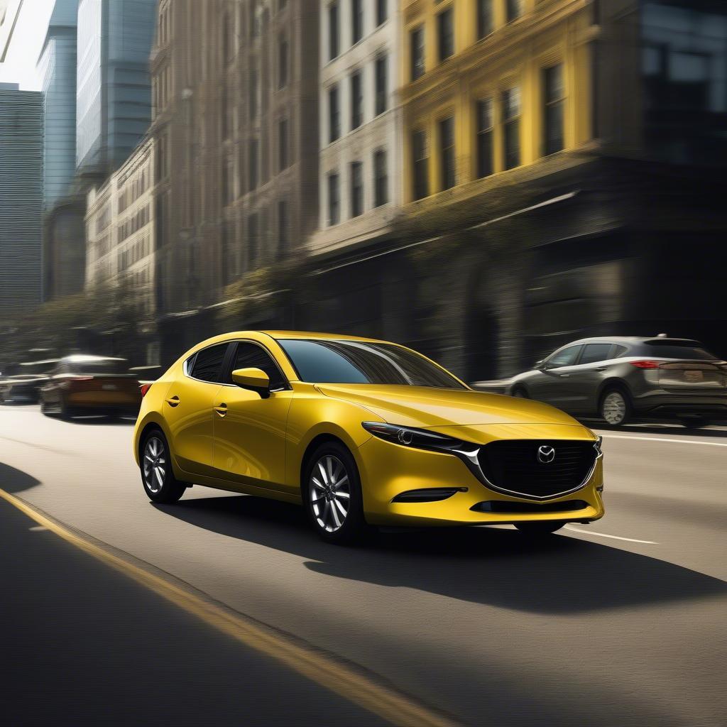 Mazda 3 màu vàng nổi bật giữa phố