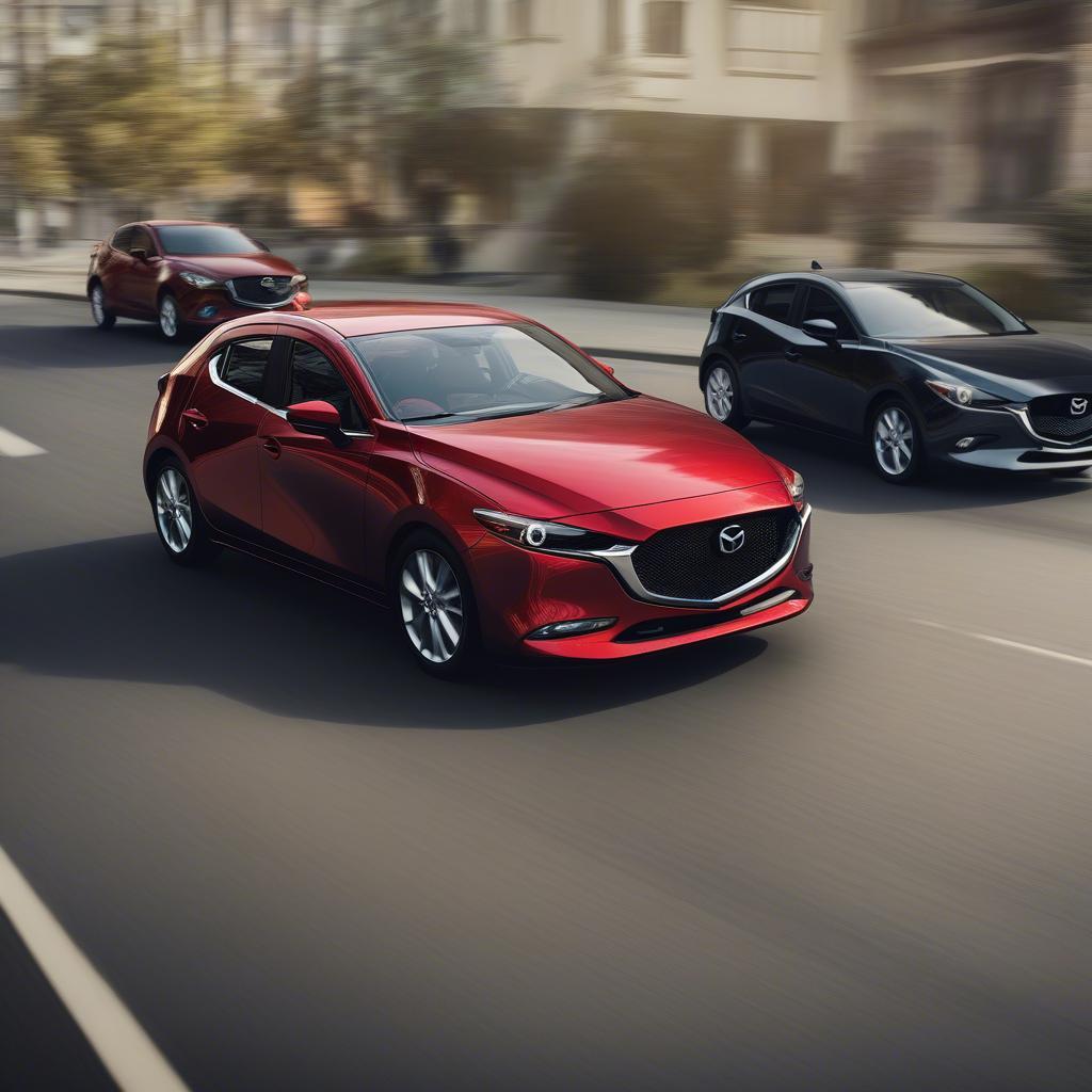 Mazda 3 và Mazda 2 trên đường