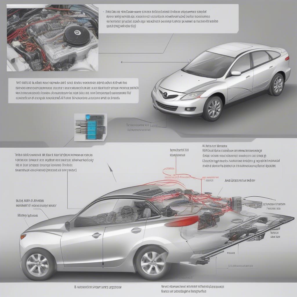 Mazda 6 Cruise Control hoạt động: Hình ảnh minh họa nguyên lý hoạt động của hệ thống cruise control trên Mazda 6, bao gồm các bộ phận liên quan và cách chúng tương tác với nhau.