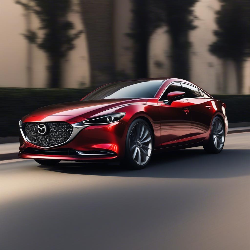 Mazda 6 Vision Coupe ngoại thất: Thiết kế KODO ấn tượng với lưới tản nhiệt đặc trưng, đèn hậu sắc sảo và màu sơn Soul Red Crystal quyến rũ.