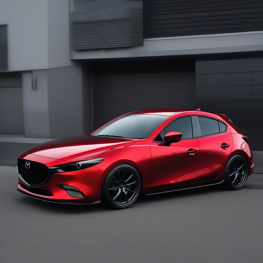 Ốp trang trí ngoại thất Mazda 3 với body kit thể thao và tem xe cá tính.