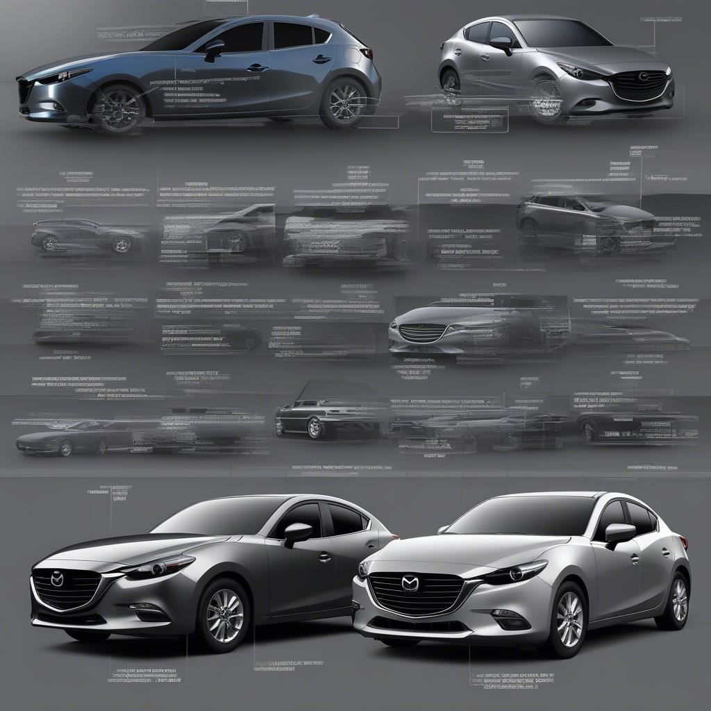 Phụ tùng Mazda 3 2017 chính hãng bao gồm lọc dầu, lọc gió, má phanh, bugi, gạt mưa, lốp xe, bóng đèn.