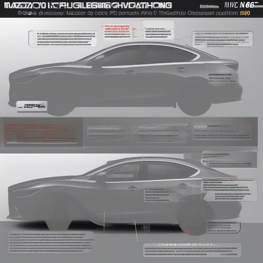 Quy trình lắp đặt ốp nội thất Mazda 6: kiểm tra vệ sinh bề mặt, định vị cố định ốp, kiểm tra sau khi lắp đặt, đảm bảo chắc chắn, không bị lệch.